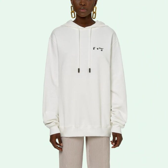 Off-White SS21 Logo Embroidered Arrow Hoodie Loose Fit White