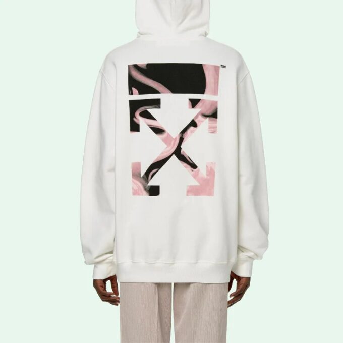 Off-White SS21 Logo Embroidered Arrow Hoodie Loose Fit White