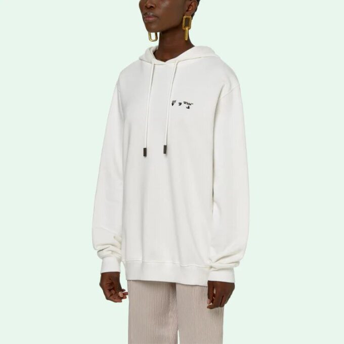 Off-White SS21 Logo Embroidered Arrow Hoodie Loose Fit White