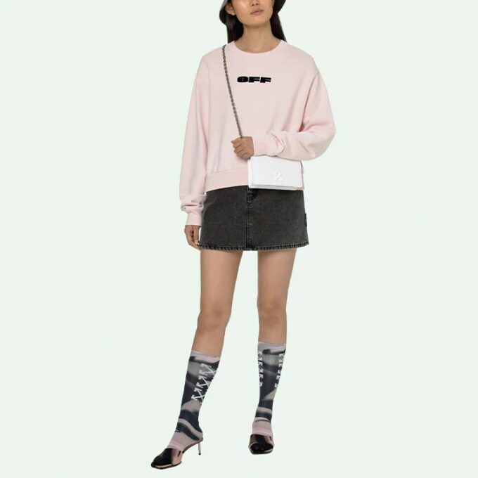 Off-White SS21 Logo Round Neck Hoodless Hoodie Pink