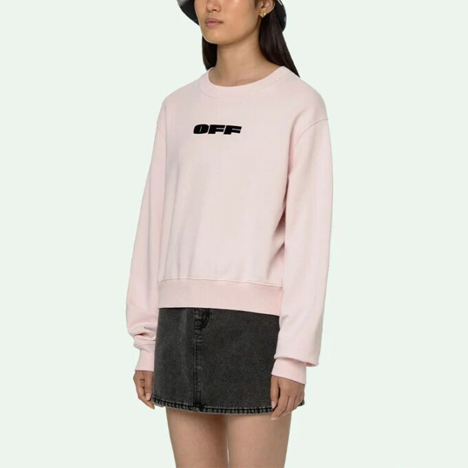 Off-White SS21 Logo Round Neck Hoodless Hoodie Pink