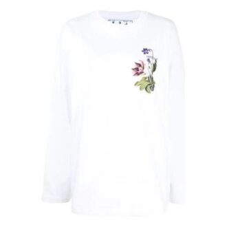 Off-White SS21 Pattern Printing Loose Round Neck Long Sleeves White Hoodie