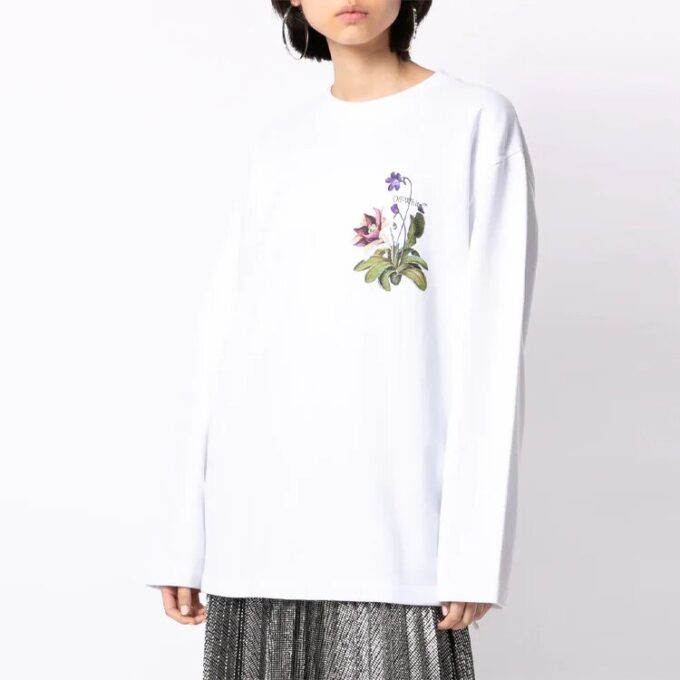 Off-White SS21 Pattern Printing Loose Round Neck Long Sleeves White Hoodie