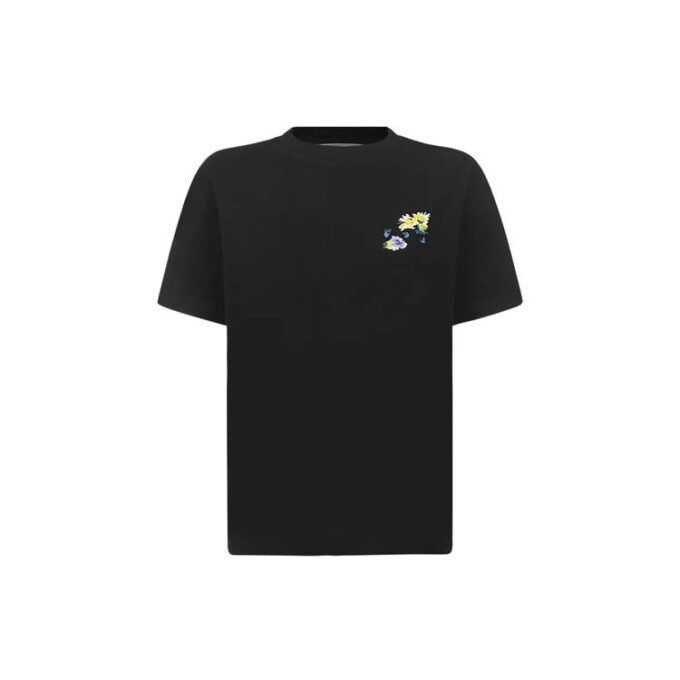 Off-White SS21 Plant Flower Plaid Round Neck Short Sleeve Slim Fit Black T-Shirt