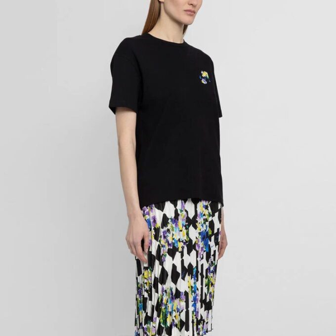 Off-White SS21 Plant Flower Plaid Round Neck Short Sleeve Slim Fit Black T-Shirt