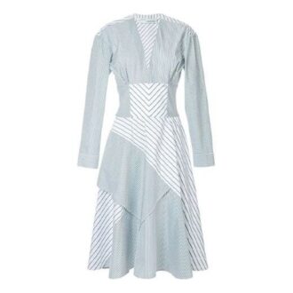 Off-White Stripe Tight Waist Cozy A Creamy White Dress