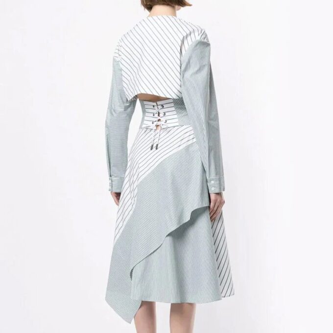 Off-White Stripe Tight Waist Cozy A Creamy White Dress