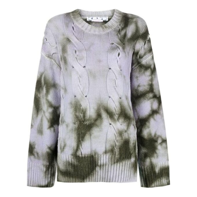 Off-White Tie-Dye Print Cable Knit Sweater “Grey Green”