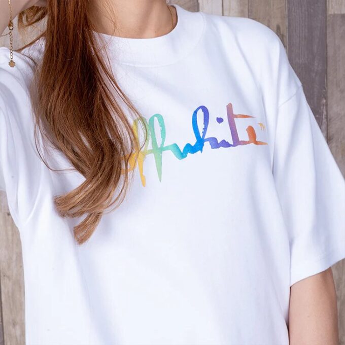 Off-White Tomboy Rainbow Logo Printing Short Sleeve Slim Fit White T-Shirt