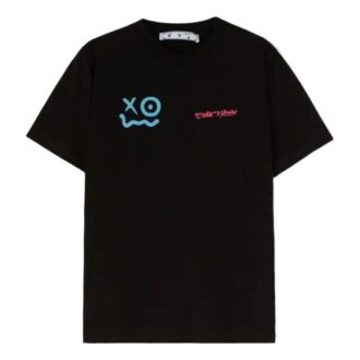 Off-White x Andr / Crossover Logo Smiling Face Round Neck Printing Short Sleeve Black T-Shirt