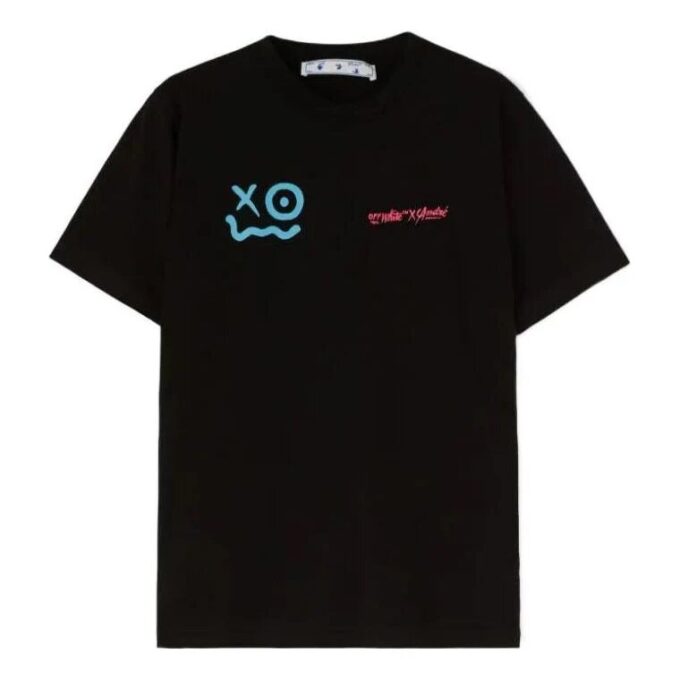 Off-White x Andr / Crossover Logo Smiling Face Round Neck Printing Short Sleeve Black T-Shirt