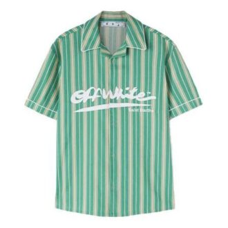 Off-White x c/o Eden Rock St. Barth Crossover FW22 Logo Printing Stripe Short Sleeve Green Shirt