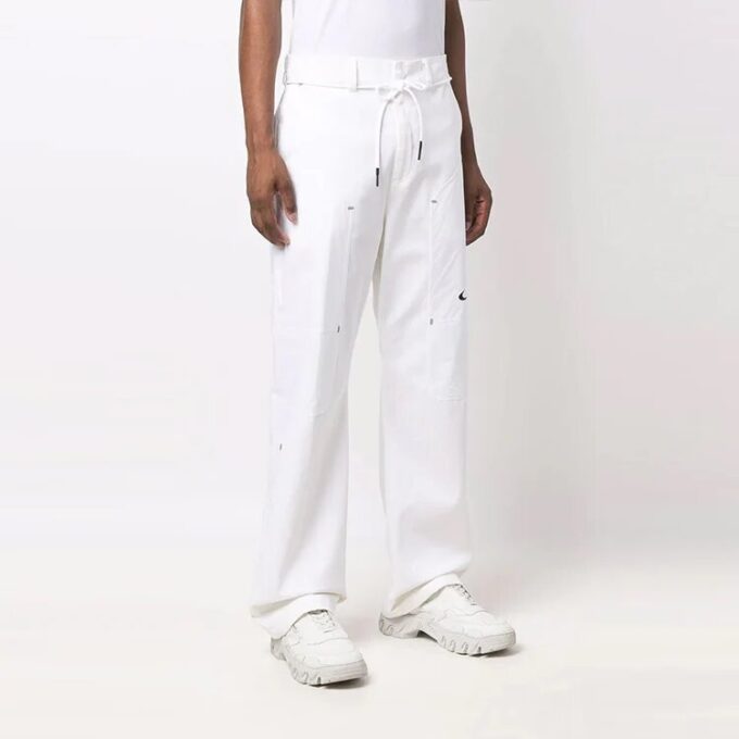 Off-White x Nike Crossover Solid Color Small Logo Printing Straight-Leg Casual Pants/Trousers White