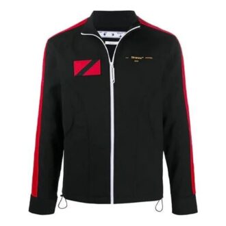 Off-White x Theophilus London Crossover Micro Mark Printing Casual Zipper Sports Jacket Black