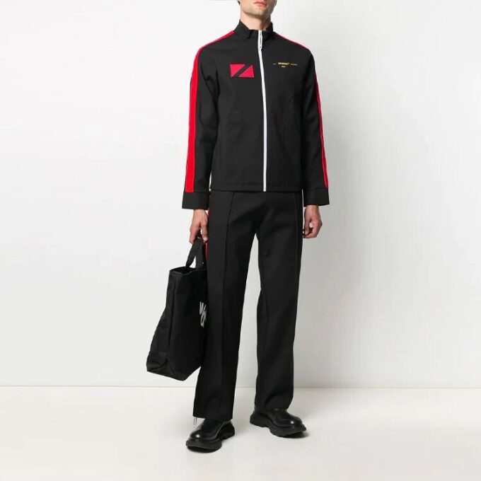 Off-White x Theophilus London Crossover Micro Mark Printing Casual Zipper Sports Jacket Black