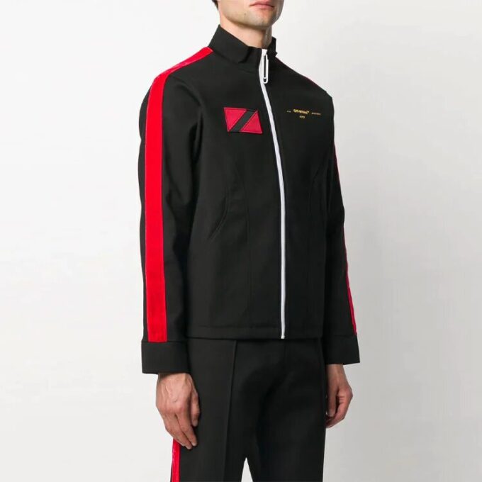 Off-White x Theophilus London Crossover Micro Mark Printing Casual Zipper Sports Jacket Black