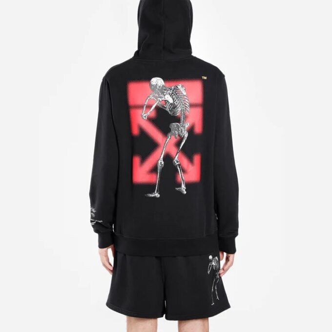 Off-White x UNDERCOVER Crossover Skeleton Printing hooded Long Sleeves Black