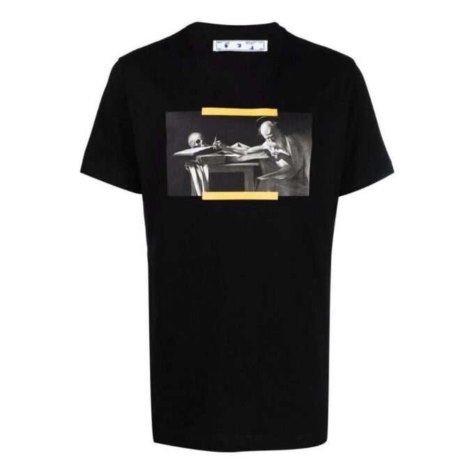 Oil Painting Print Round Neck Short Sleeve T-Shirt “Black”