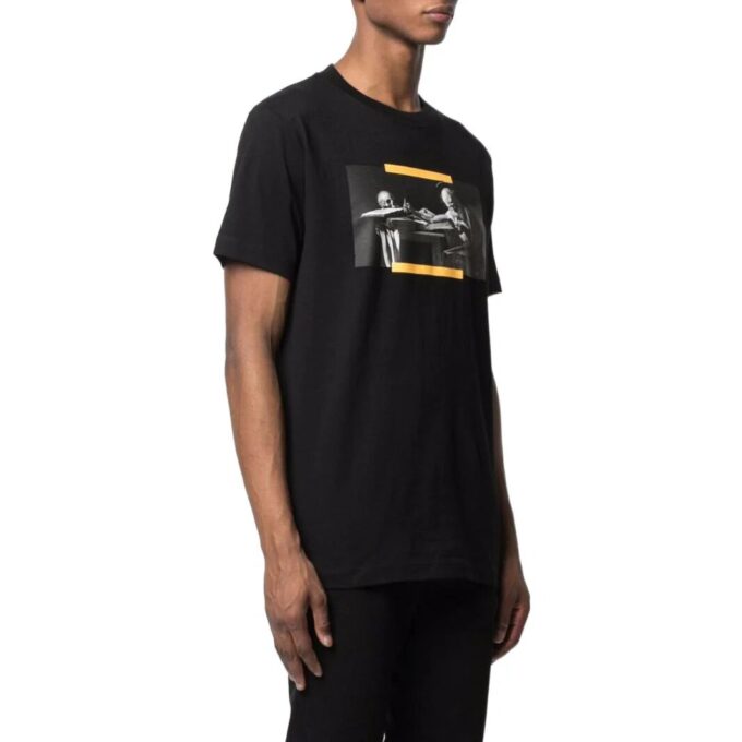 Oil Painting Print Round Neck Short Sleeve T-Shirt “Black”