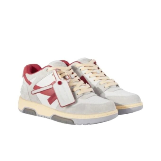 Out Of Office Leather Sneakers “Grey White Red”