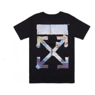 Oversize Painting Arrow Printing Cotton Round Neck Short Sleeve Loose Fit Black