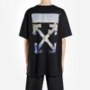 Oversize Painting Arrow Printing Cotton Round Neck Short Sleeve Loose Fit Black
