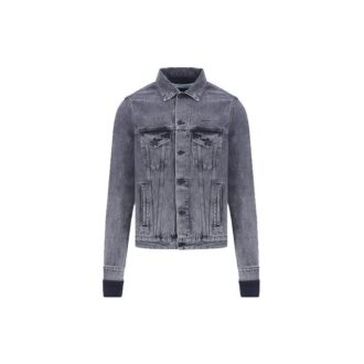 Pattern Arrow Printing Splicing Pattern Denim Jacket Gray