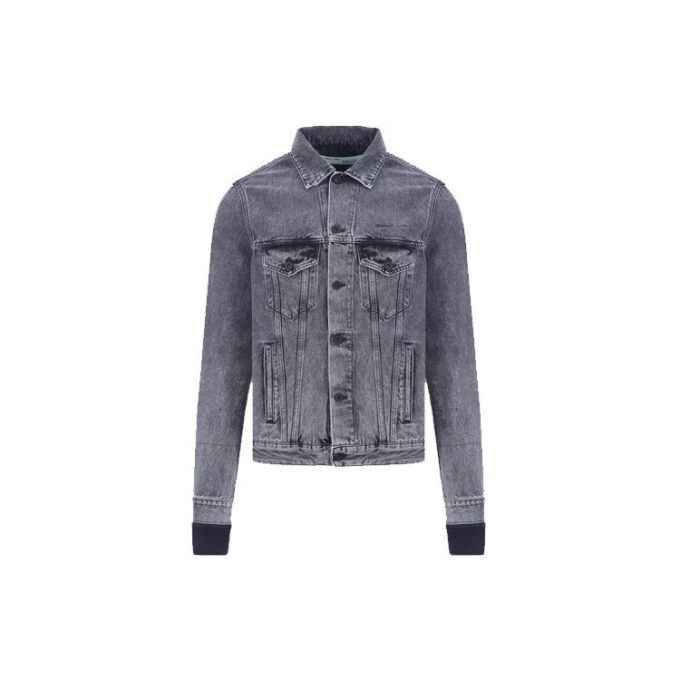 Pattern Arrow Printing Splicing Pattern Denim Jacket Gray
