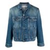 Pattern Printing Denim Jacket Loose Fit Blue