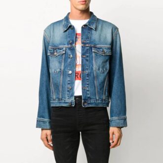 Pattern Printing Denim Jacket Loose Fit Blue