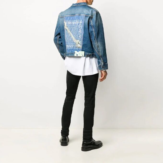 Pattern Printing Denim Jacket Loose Fit Blue