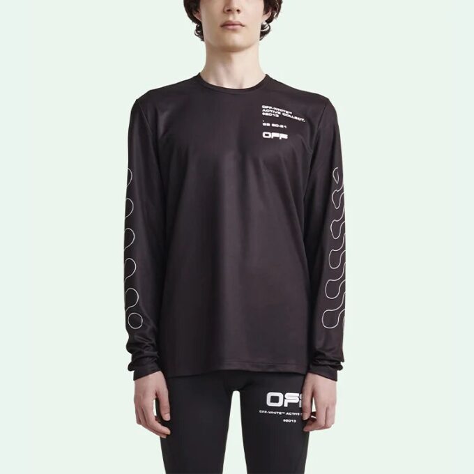 Pattern Printing Round Neck Pullover Long Sleeves Slim Fit Version Black