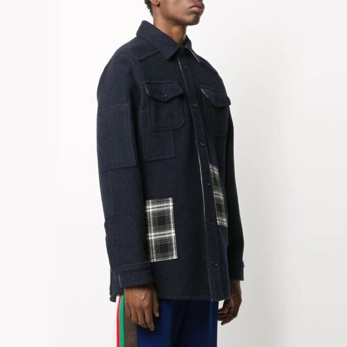 Plaid Detail Shirt Jacket Black