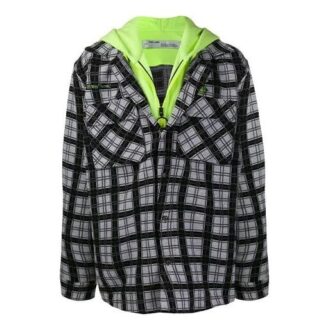 Plaid hooded Long Sleeves Shirt Loose Fit Black