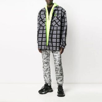 Plaid hooded Long Sleeves Shirt Loose Fit Black