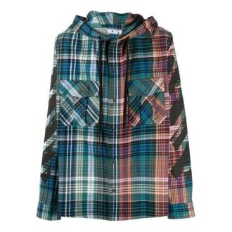 Plaid Printing Asymmetric hooded Shirt Blue