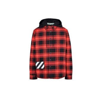 Plaid Splicing hooded Shirt Red Black Plaid “Red Black”
