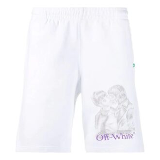 Portrait Pattern Printing Shorts White