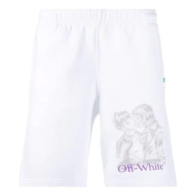 Portrait Pattern Printing Shorts White