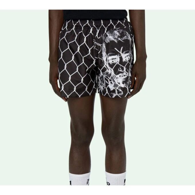 Portrait Printing Shorts Black White