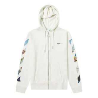 Printing Arrow Zip-up Hooded Fleece Men White