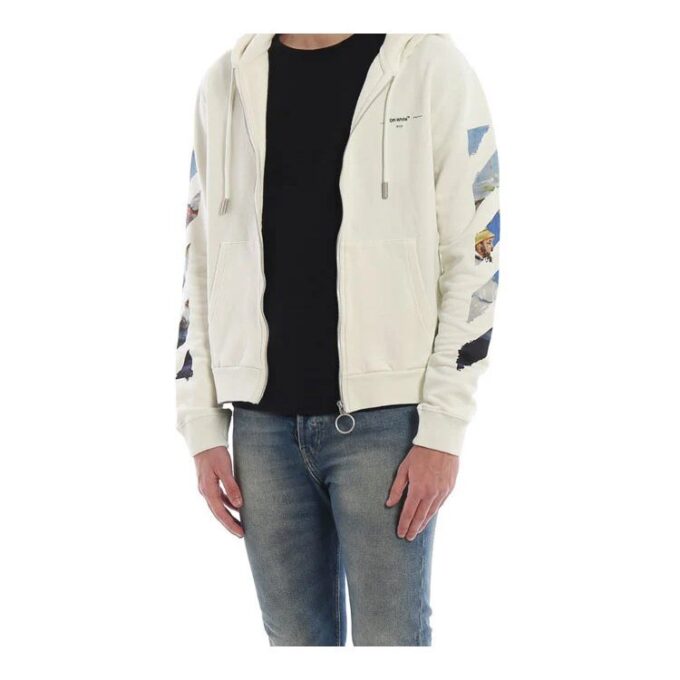 Printing Arrow Zip-up Hooded Fleece Men White