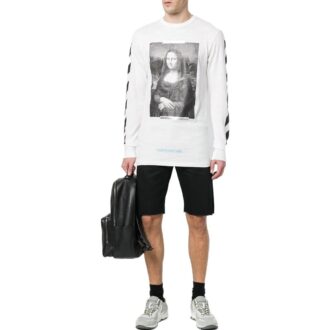 Printing Mona Lisa Long Sleeves Loose Fit Unisex White T-Shirt