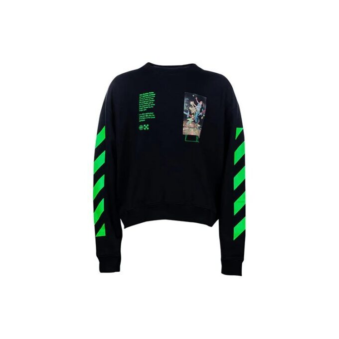 Printing Round Neck Long Sleeves Loose Fit Black
