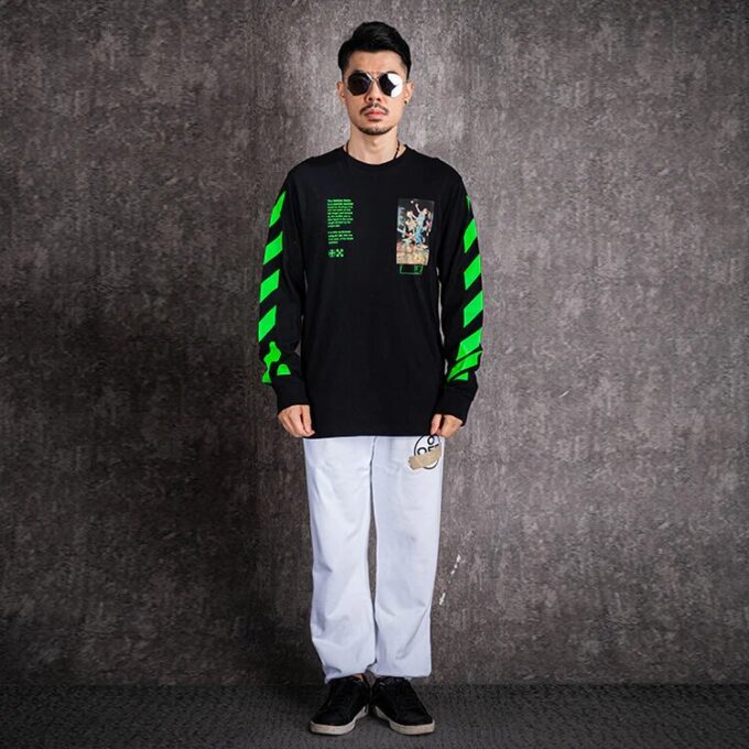 Printing Round Neck Long Sleeves Version Black