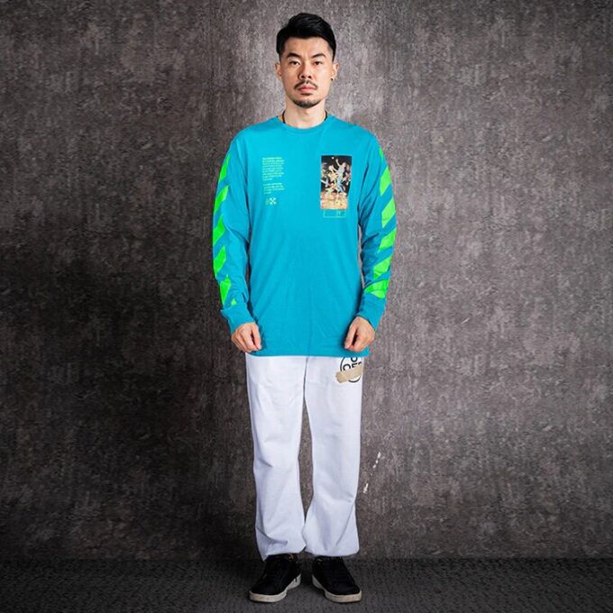 Printing Round Neck Long Sleeves Version Sky Blue