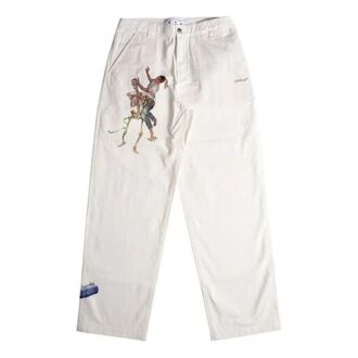 Printing Straight Long Pants Loose Fit White
