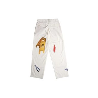 Printing Straight Long Pants Loose Fit White