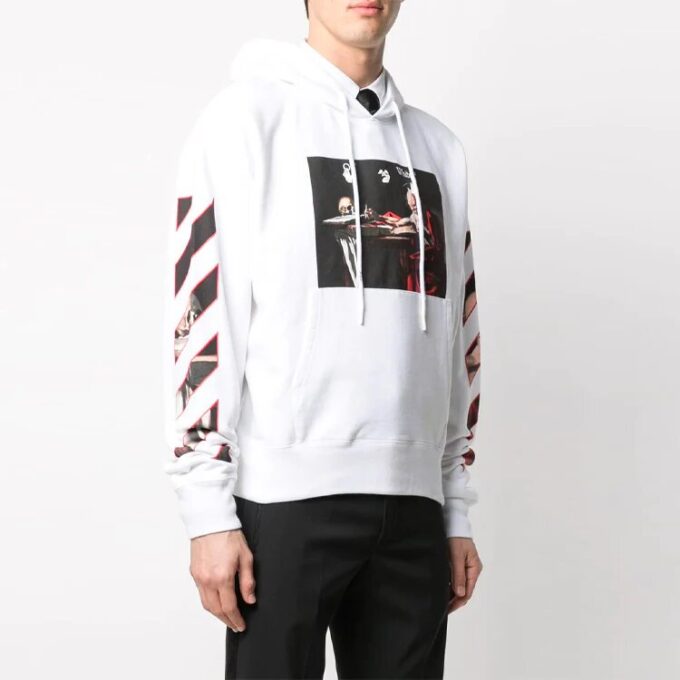 Printing Stripe hooded Long Sleeves Ordinary Version White