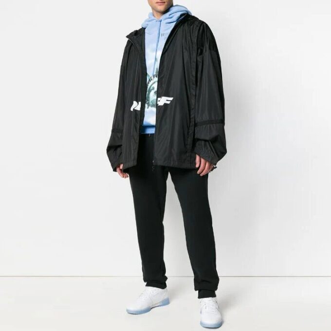 Printing Zip-up Hooded Jacket Men Black